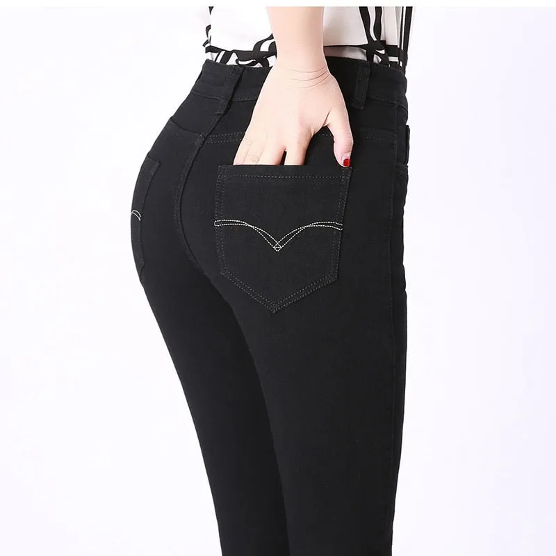 Amy Fashion - Elegant Skinny Straight Vaqueros Embroidered Pantalones