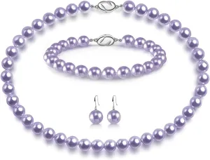 AOOVOO Pearl Necklace Set for Women, 8mm Round Shell Pearl Includes Stunning Bracelet and Dangle Earrings 3 Piece Jewelry, Birthday Christmas Gift for Mom Wife Sister Best Friend, Gift Box