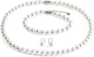 AOOVOO Pearl Necklace Set for Women, 8mm Round Shell Pearl Includes Stunning Bracelet and Dangle Earrings 3 Piece Jewelry, Birthday Christmas Gift for Mom Wife Sister Best Friend, Gift Box