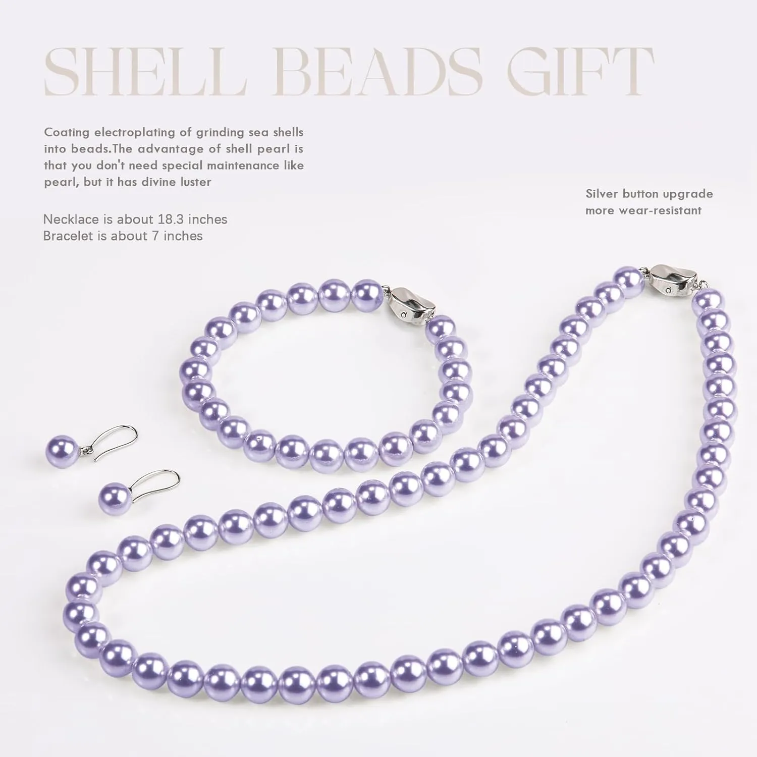 AOOVOO Pearl Necklace Set for Women, 8mm Round Shell Pearl Includes Stunning Bracelet and Dangle Earrings 3 Piece Jewelry, Birthday Christmas Gift for Mom Wife Sister Best Friend, Gift Box