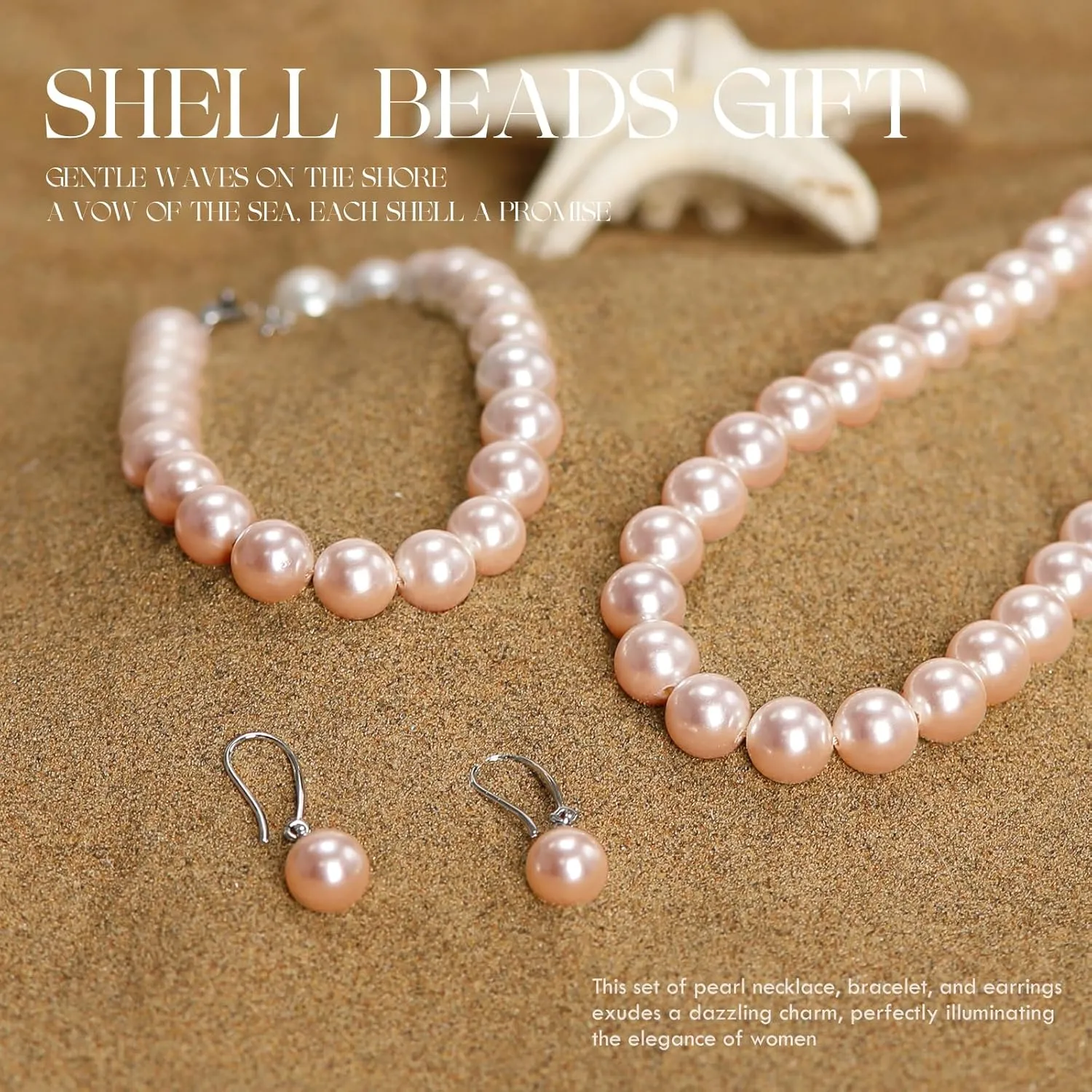 AOOVOO Pearl Necklace Set for Women, 8mm Round Shell Pearl Includes Stunning Bracelet and Dangle Earrings 3 Piece Jewelry, Birthday Christmas Gift for Mom Wife Sister Best Friend, Gift Box