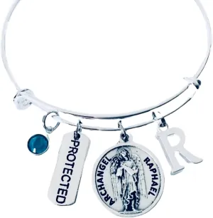 Archangel Raphael Protection Charm Bracelet, Religious Medal with Prayer, Personalized Gift Custom Charm Bracelet