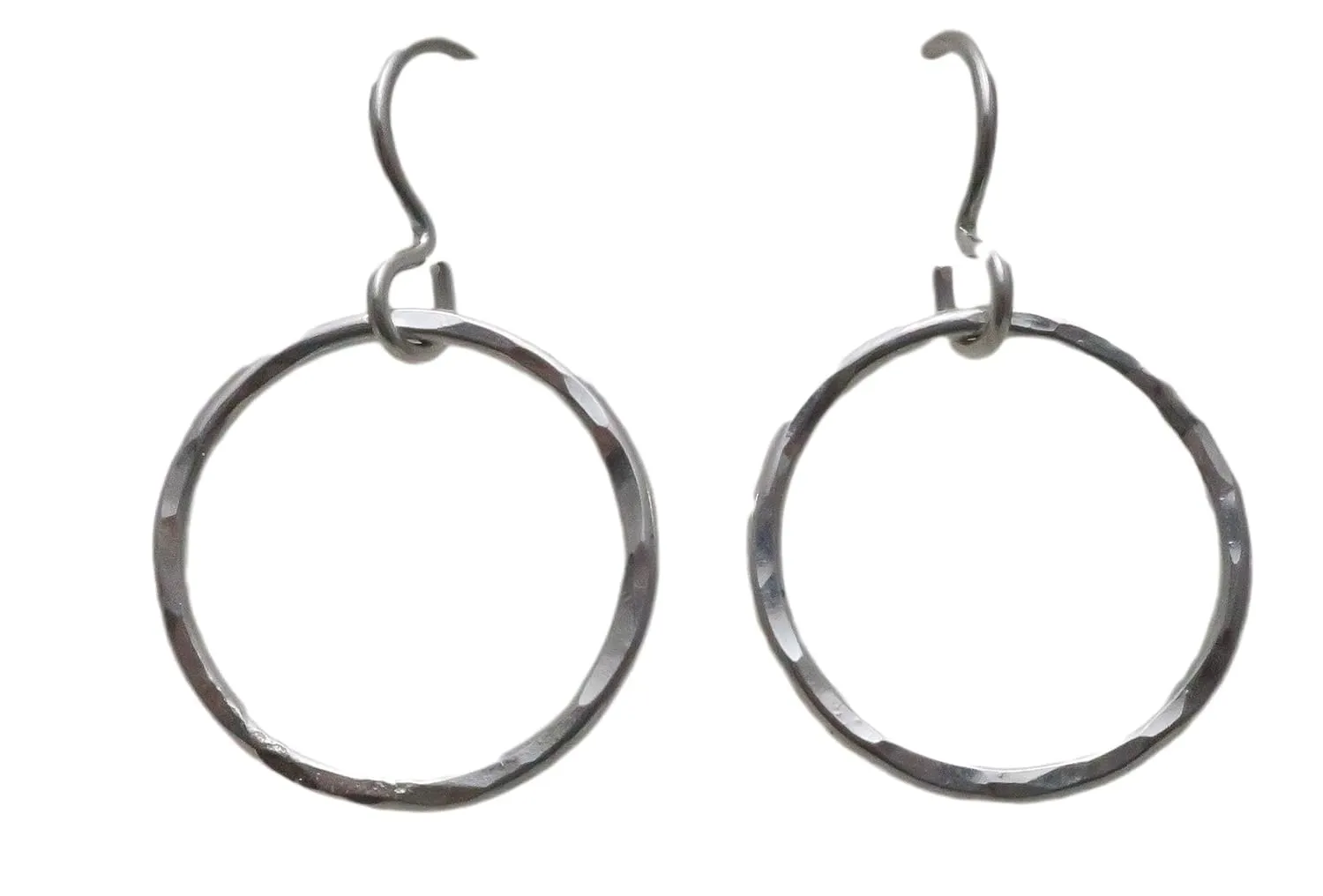 Argentium Sterling Silver Circle Hoop Dangle Drop Earrings Eco Friendly Nickel Free