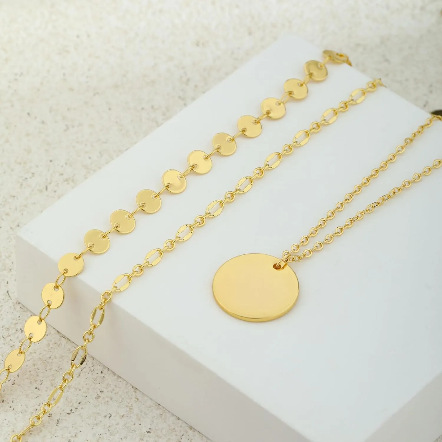ASCOMY Gold Necklace for Women 14K Gold/Silver Plated Layered Necklaces Stackable Layering Cross Necklace Stacked Coin Pendant Pearl Herringbone Chain Stacking Gold Choker Trendy Jewelry Gift for Her