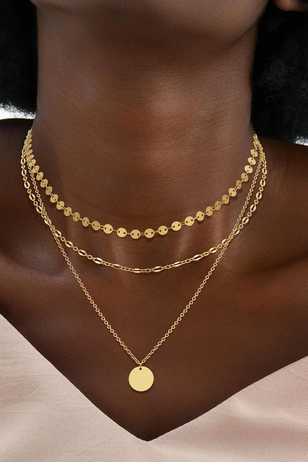 ASCOMY Gold Necklace for Women 14K Gold/Silver Plated Layered Necklaces Stackable Layering Cross Necklace Stacked Coin Pendant Pearl Herringbone Chain Stacking Gold Choker Trendy Jewelry Gift for Her