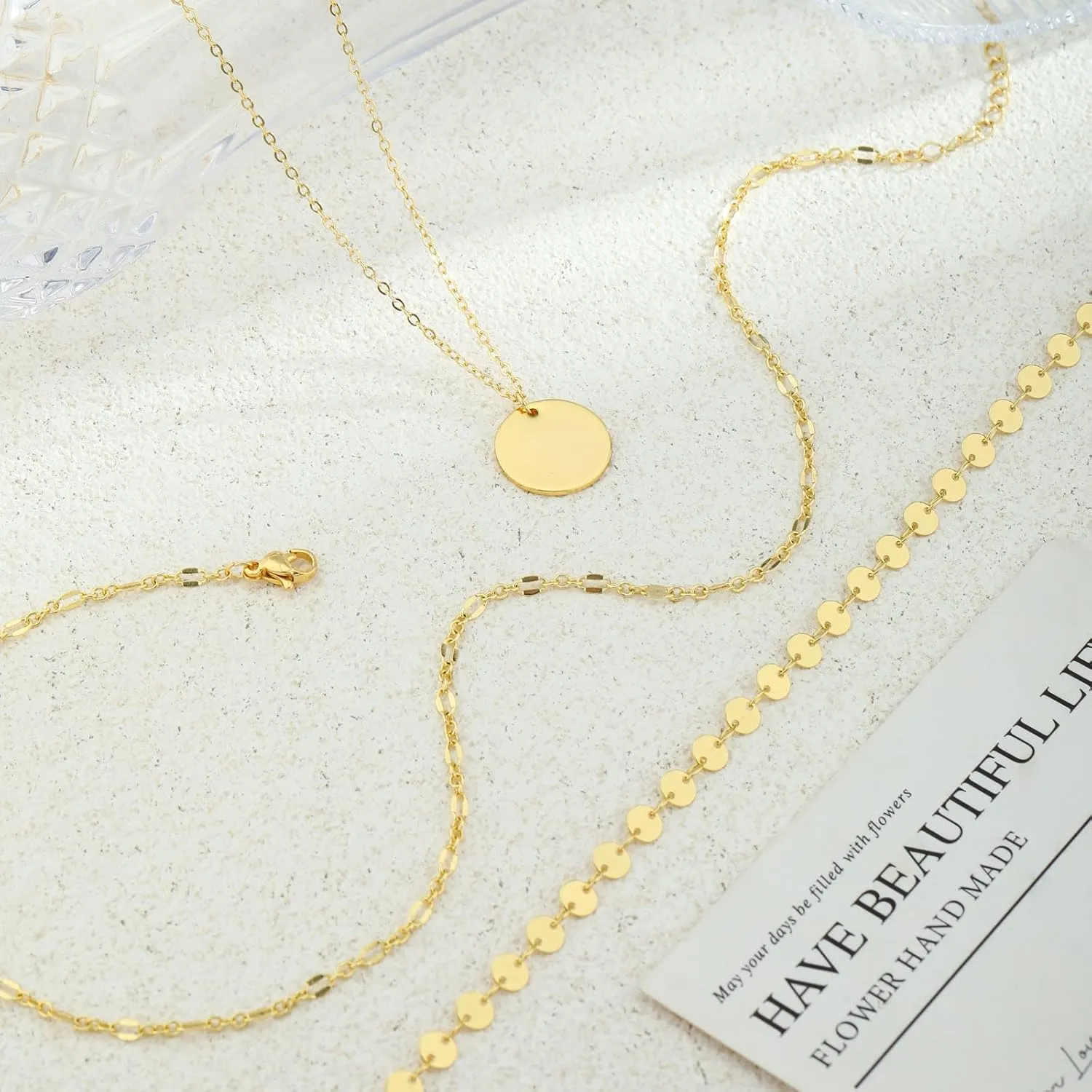 ASCOMY Gold Necklace for Women 14K Gold/Silver Plated Layered Necklaces Stackable Layering Cross Necklace Stacked Coin Pendant Pearl Herringbone Chain Stacking Gold Choker Trendy Jewelry Gift for Her