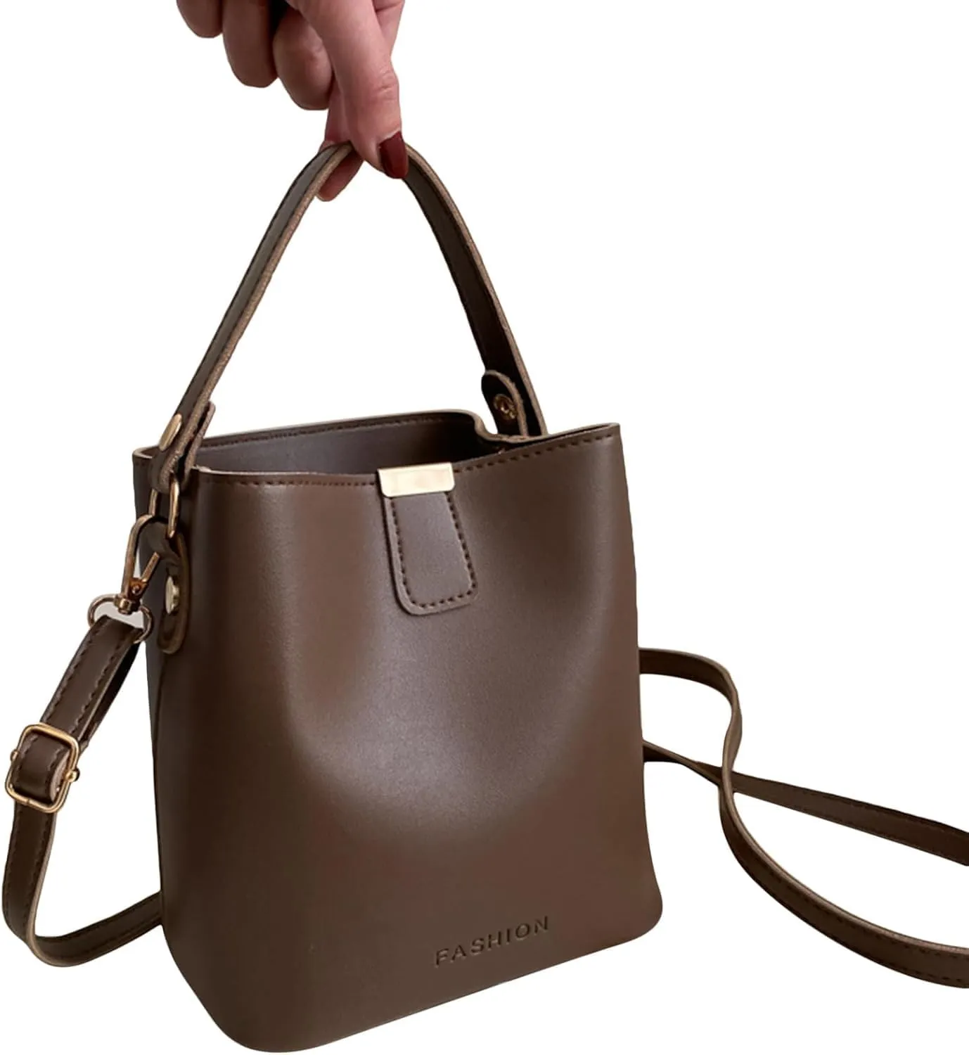 Atmneris Leather Bucket Bags for Women Small Ladies Tote Handbag Travel Shopping Crossbody Purses Satchel Bag