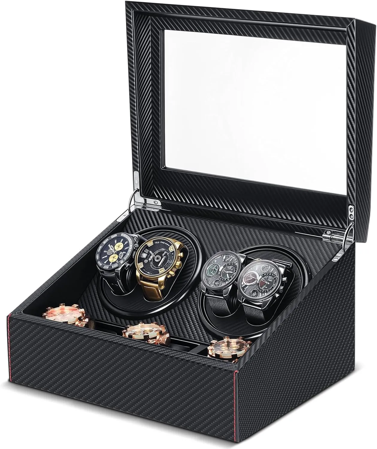 Automatic Watch Winder 4 Rotators and 6 Extra Storage Box with Quiet Running Motor Adjustable Automatic Watches Pillows Spinner Shaker for Women Men Father Day Gift