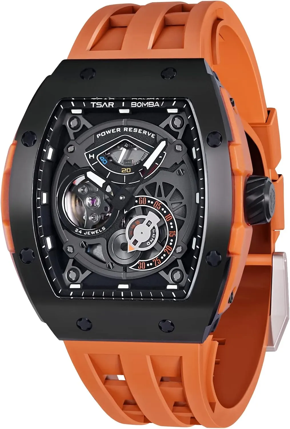 Automatic Watches for Men,Mechanical Skeleton Watch, 50M Waterproof Analog Mens Watches, Luxury Fashion Fluororubber Watch Bands Easy-to-Remove, Power Reserve, Unique Gifts for Men