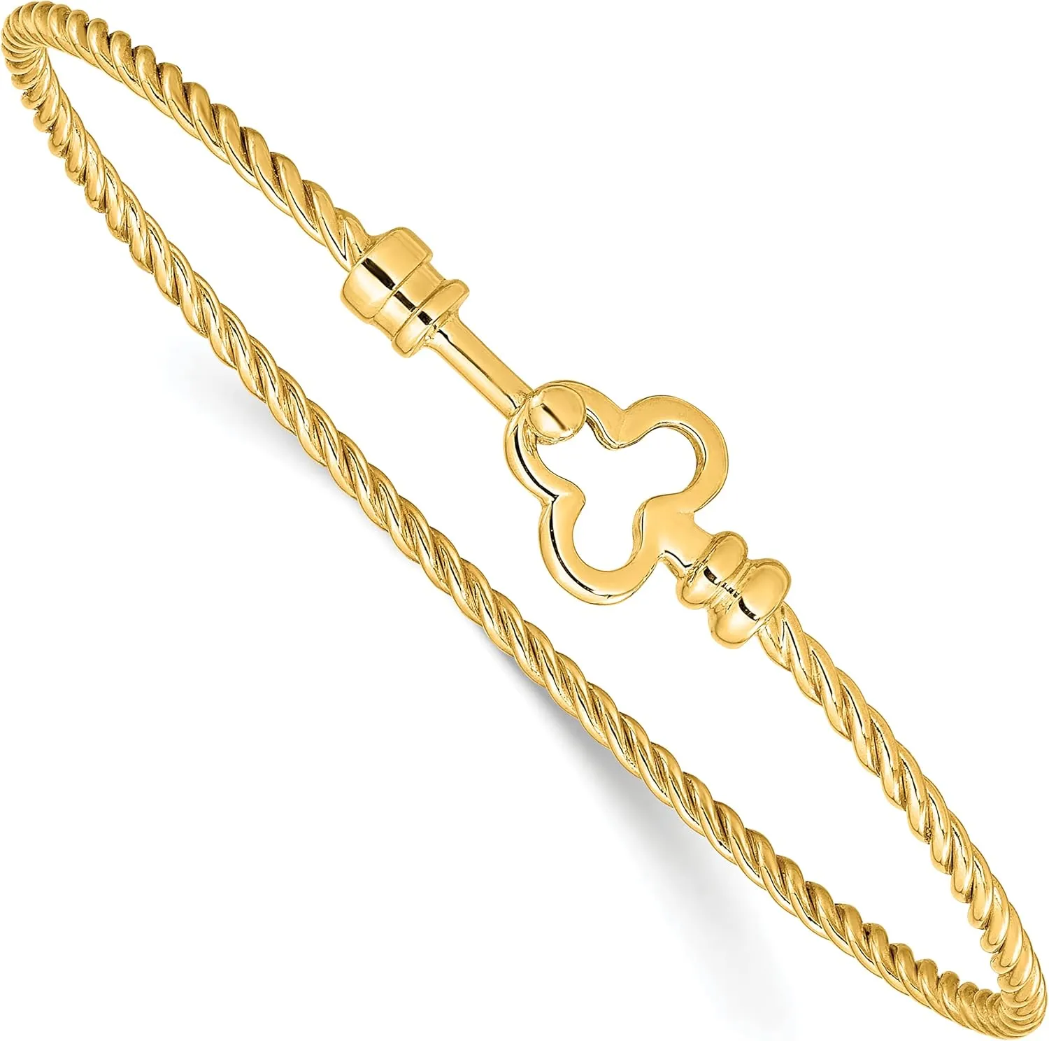 Avariah 14K Yellow Gold Polished Textured Clover Bangle - Made In Italy