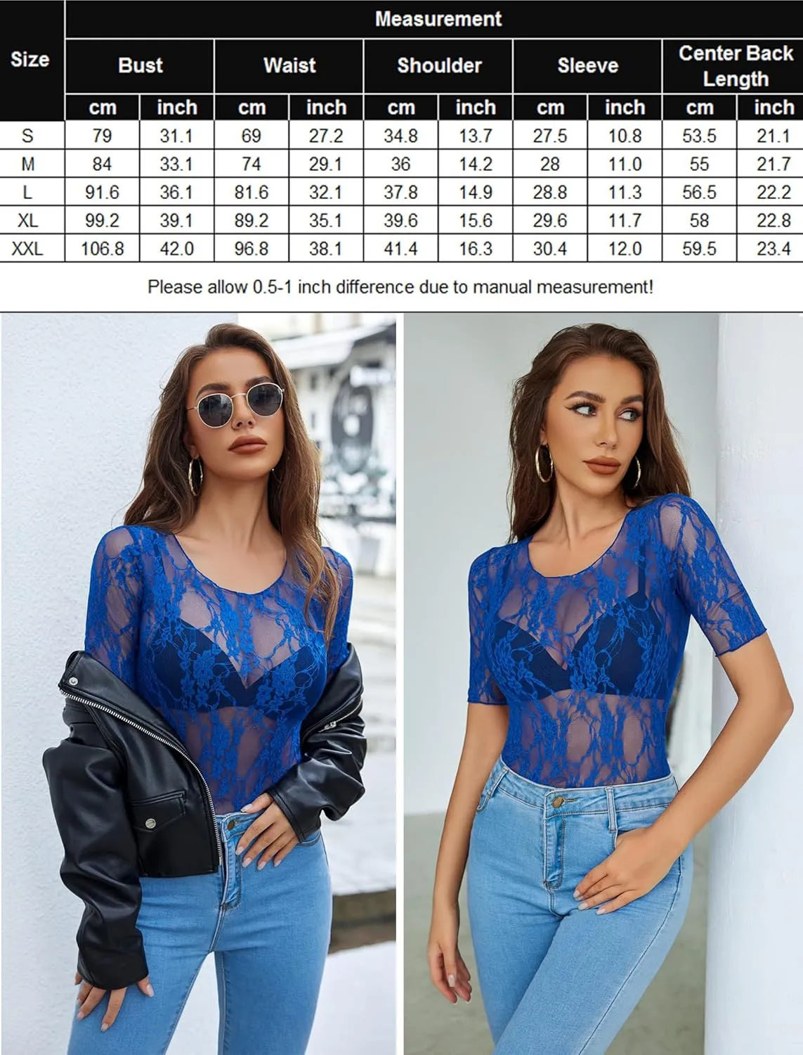 Avidlove Mesh Top for Women Short Sleeve Crew Neck Fitted Top Solid & Floral Lace Tee Shirts