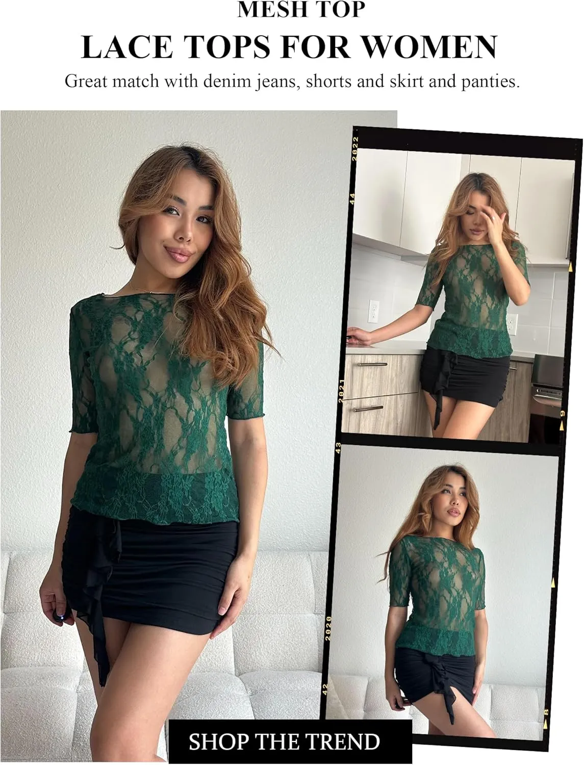 Avidlove Mesh Top for Women Short Sleeve Crew Neck Fitted Top Solid & Floral Lace Tee Shirts