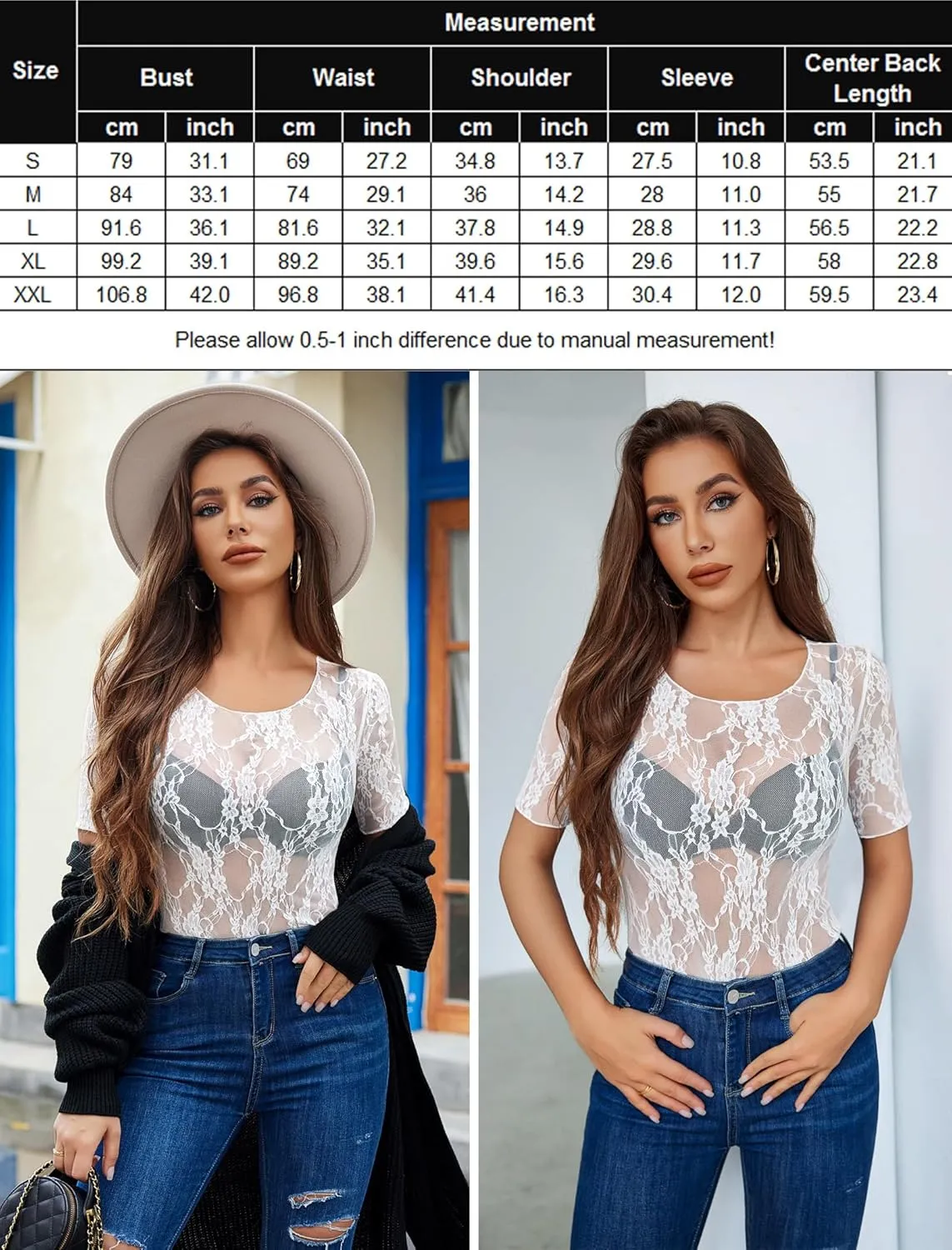 Avidlove Mesh Top for Women Short Sleeve Crew Neck Fitted Top Solid & Floral Lace Tee Shirts