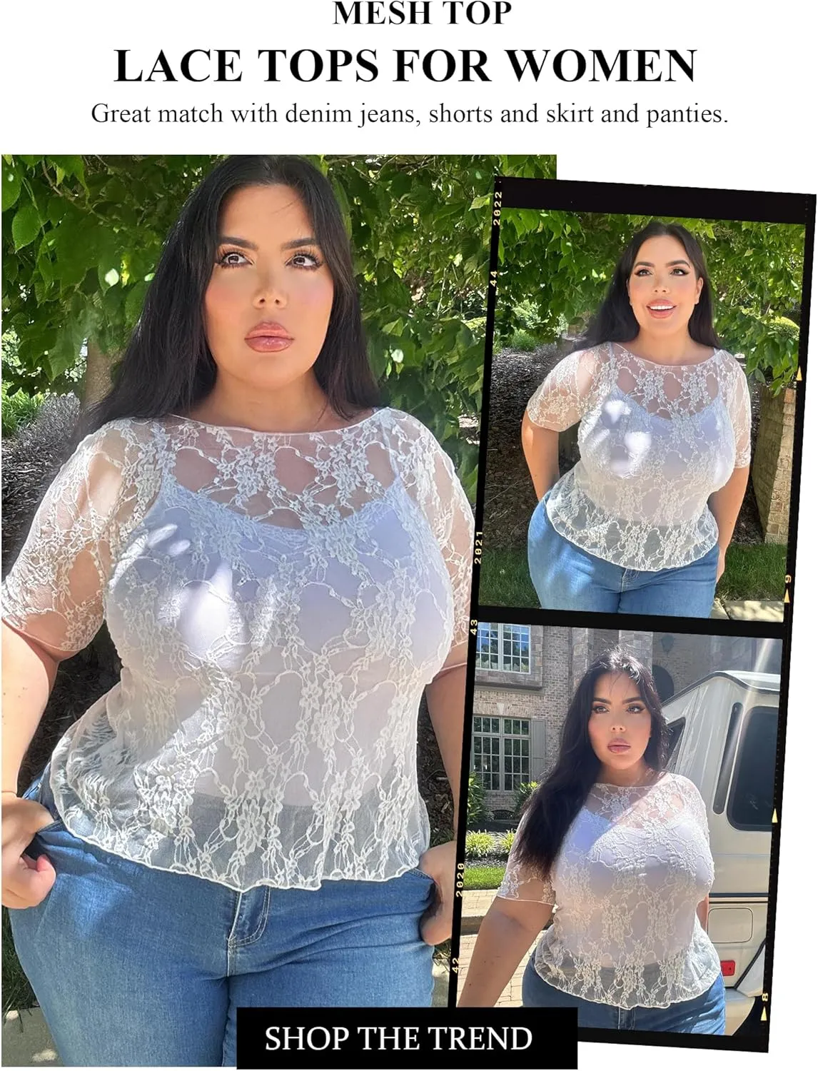 Avidlove Mesh Top for Women Short Sleeve Crew Neck Fitted Top Solid & Floral Lace Tee Shirts