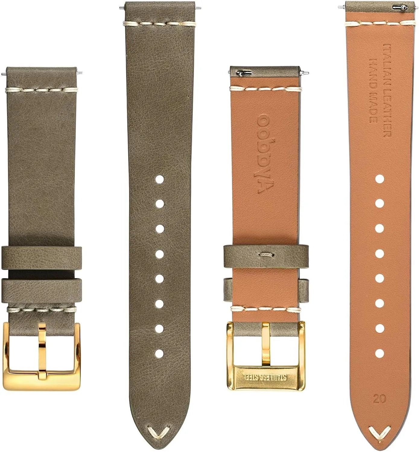 Ayadoo 18mm Italian Leather Watch Band Retro Quick Release Khaki Leather Replacement Watch Strap with Gold Buckle