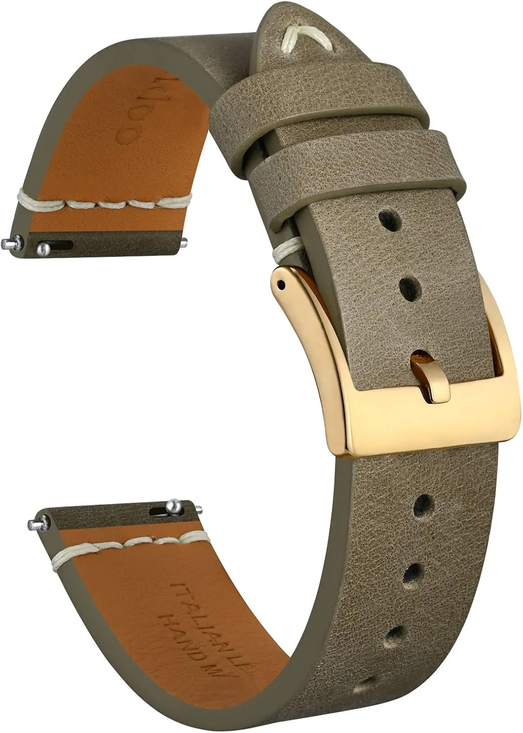 Ayadoo 18mm Italian Leather Watch Band Retro Quick Release Khaki Leather Replacement Watch Strap with Gold Buckle