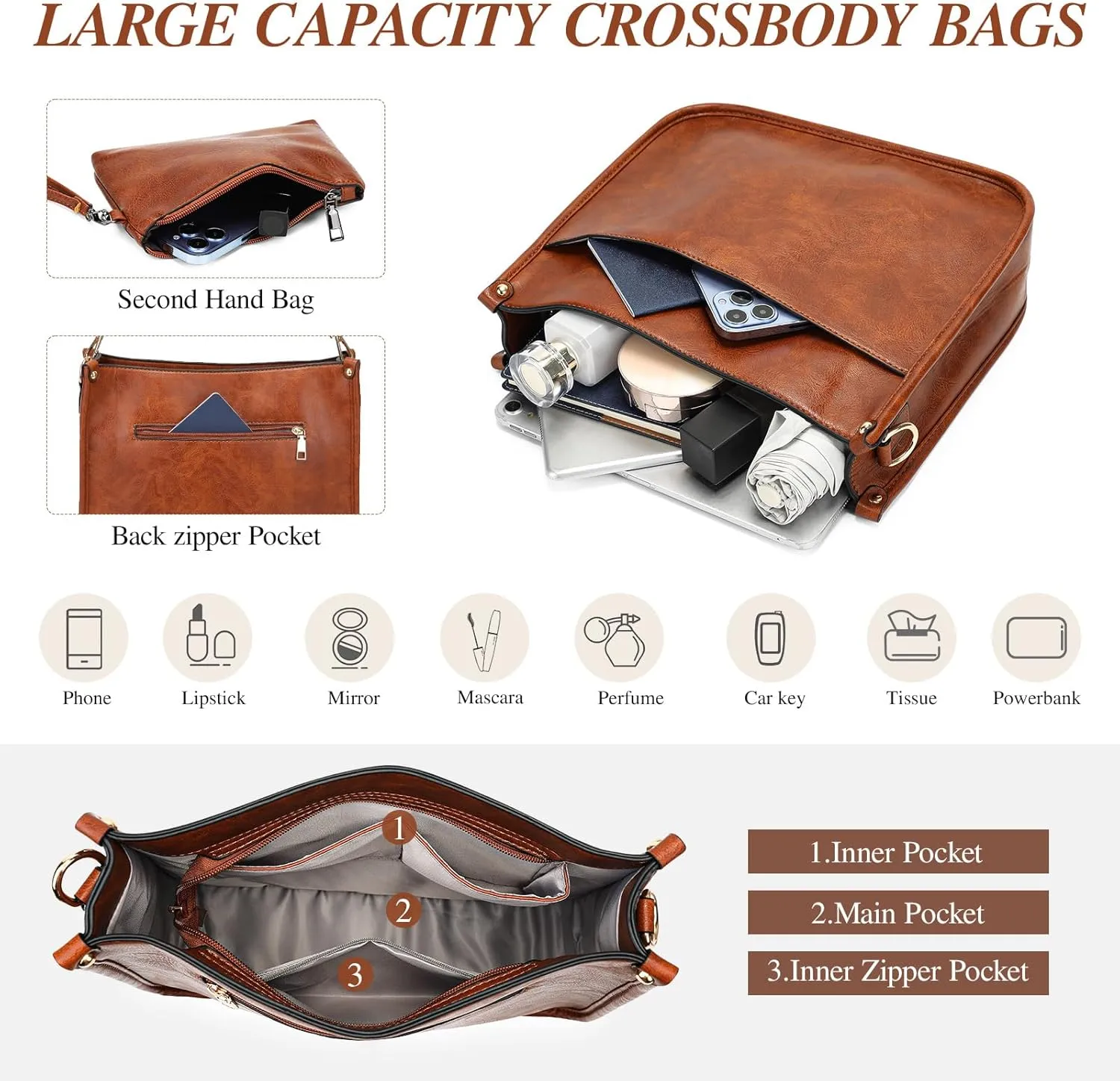 BAIGIO Crossbody Bags for Women Trendy Vegan Leather Hobo Bags for Women Handbags and Wallet 2PCS With Guitar Shoulder Strap