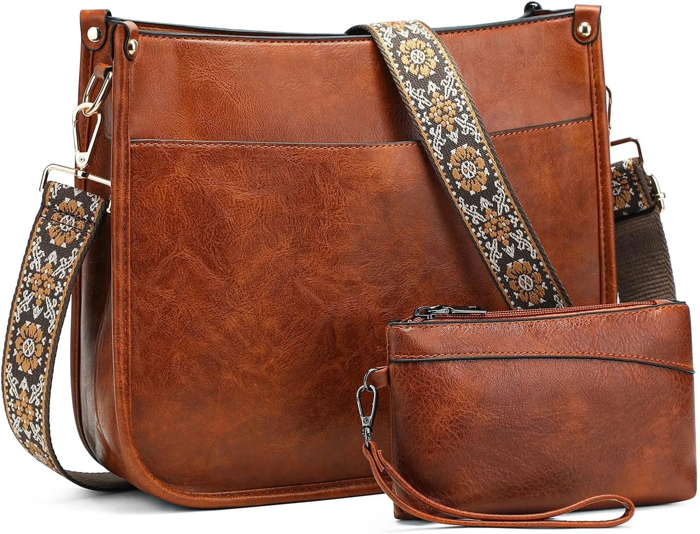 BAIGIO Crossbody Bags for Women Trendy Vegan Leather Hobo Bags for Women Handbags and Wallet 2PCS With Guitar Shoulder Strap