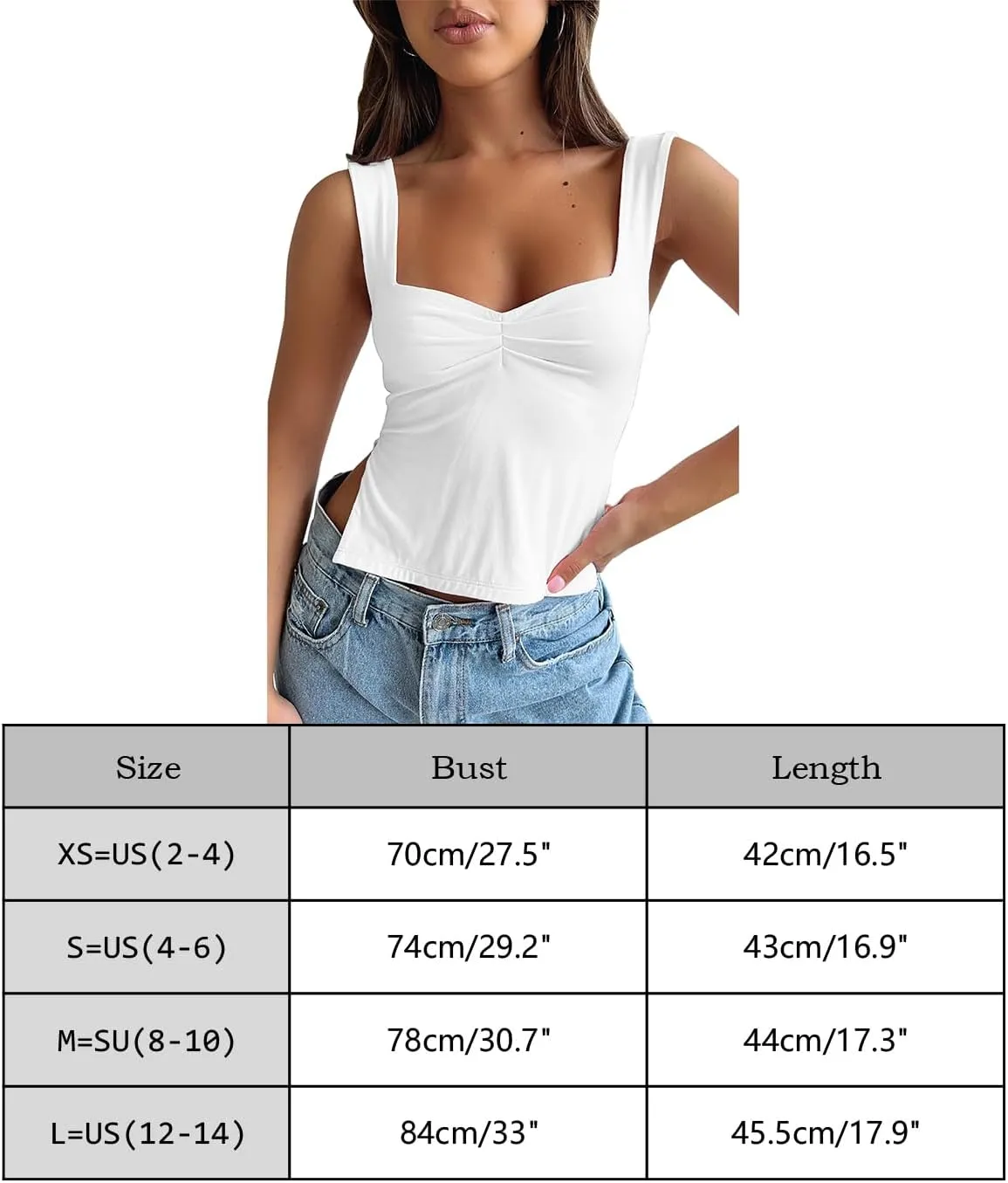 BAIGRAM Womens Sleeveless Slim Crop Tank Top Sexy Pleated Bustier Sweetheart Neck Strappy Slits Cropped Vest Cami