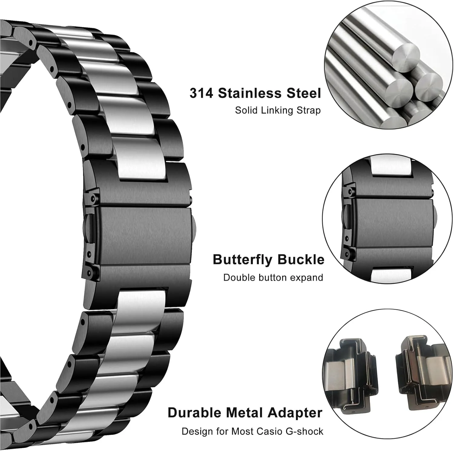 Bands Solid Stainless Steel Metal Strap Replacement for Casio G-shock DW-5600 GWM-5610 DWE-5600 DW-5305 DW9052 GA-110/120 GD-110