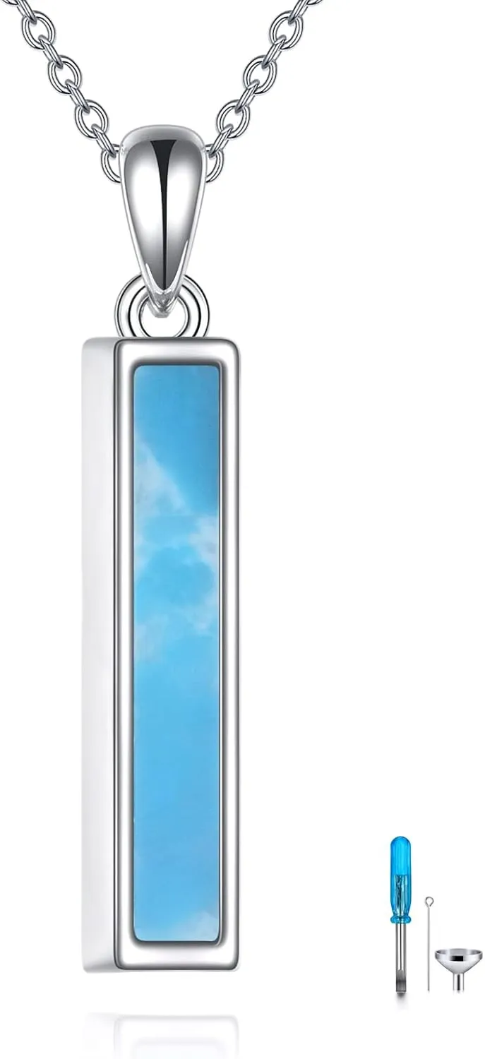 Bar Larimar Urn Necklace Sterling Sliver Cremation Jewelry Urn Necklaces for Ashes for Women
