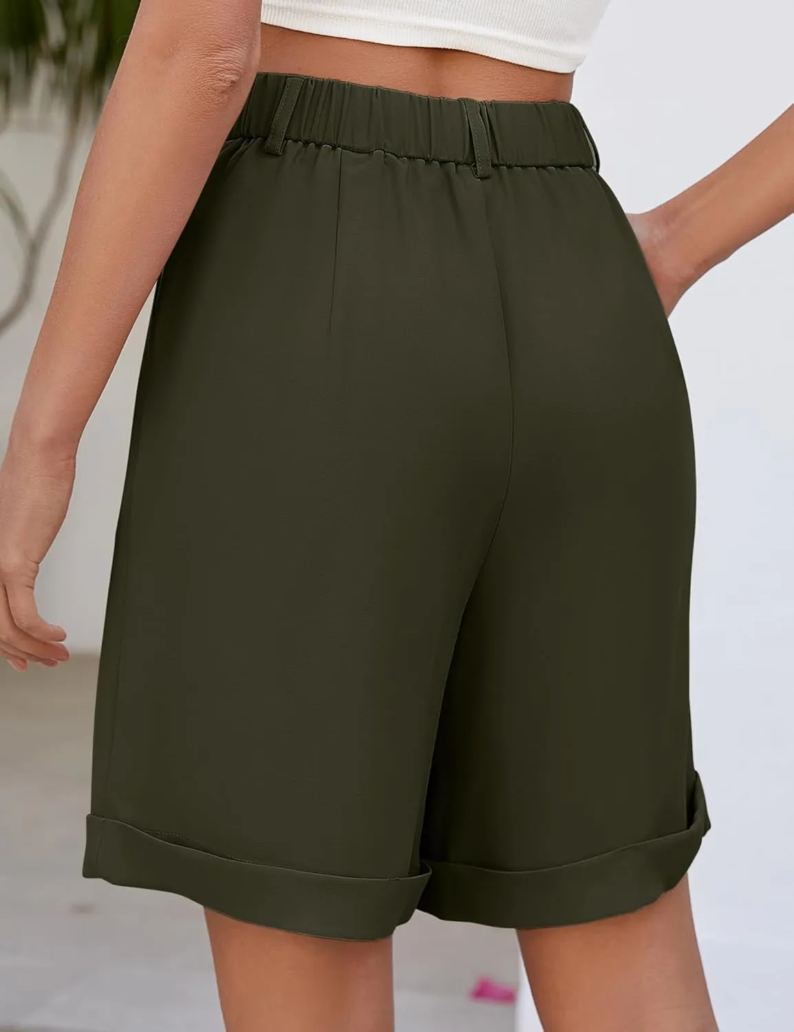 BBX Lephsnt Summer Bermuda Shorts for Women 2025 Trendy Elastic High Waisted Wide Leg Shorts Work Casual Dressy Shorts