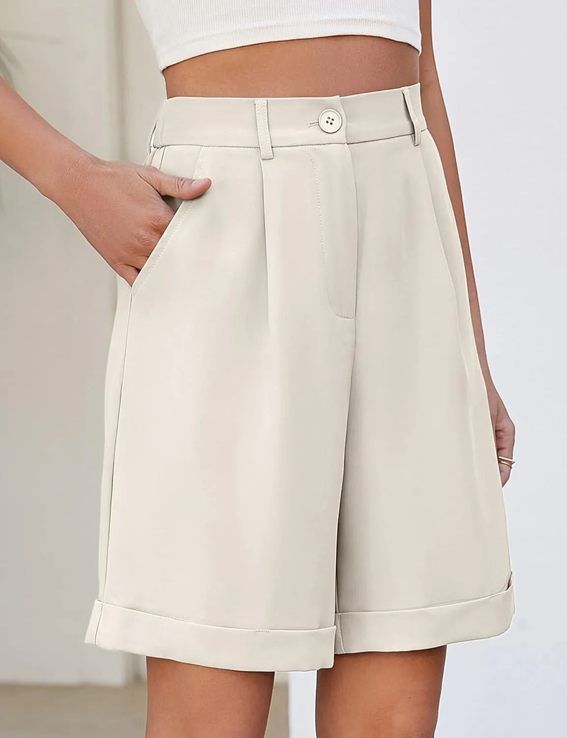 BBX Lephsnt Summer Bermuda Shorts for Women 2025 Trendy Elastic High Waisted Wide Leg Shorts Work Casual Dressy Shorts