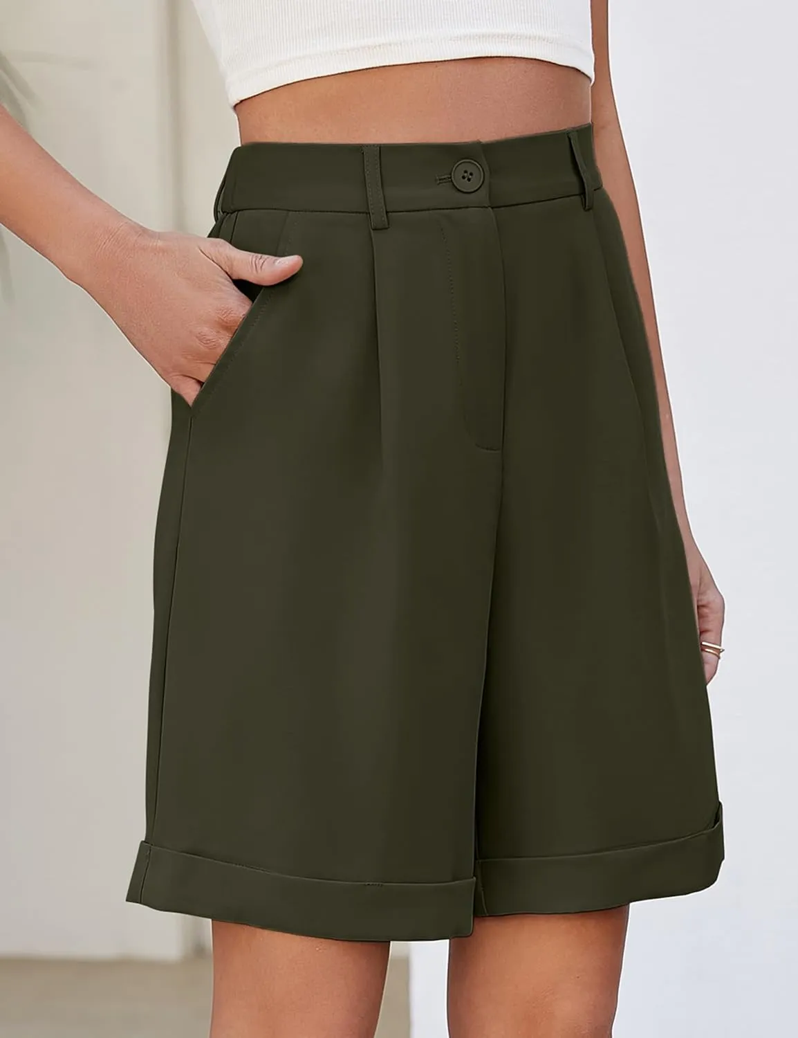 BBX Lephsnt Summer Bermuda Shorts for Women 2025 Trendy Elastic High Waisted Wide Leg Shorts Work Casual Dressy Shorts