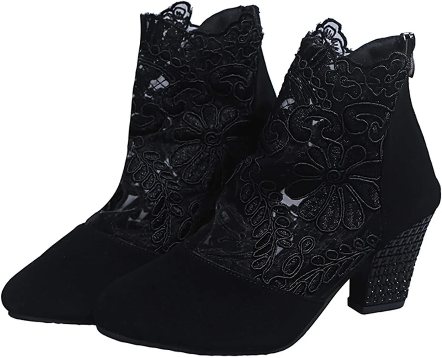Beach Sandals for Women, Sandals for Women Sexy Hollow Floral Lace Chunky High Heels Casual Platform Boots