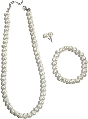 Beige 3 Pcs 8mm Pearl Necklace Bracelet Earrings Set Faux Pearl Jewelry Set for Women Pearl Costume Jewelry Bracelet Set for Brides