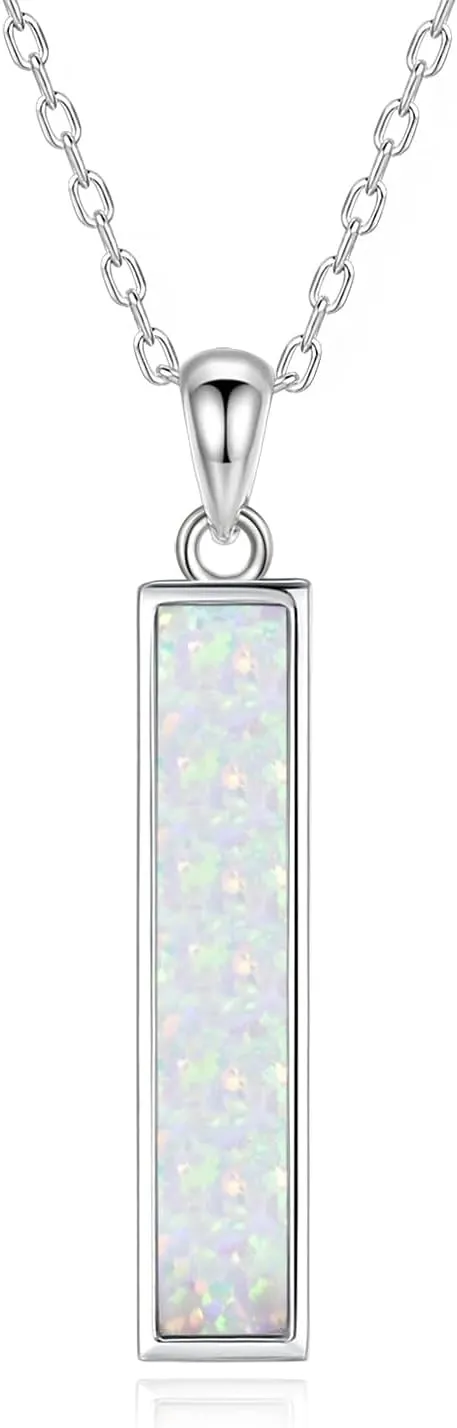 BEILIN Urn Necklaces for Ashes Sterling Silver Vertidal Bar Pendant Necklace Cube Memorial Ashes Necklace Opal Cremation Urn Pendant for Women