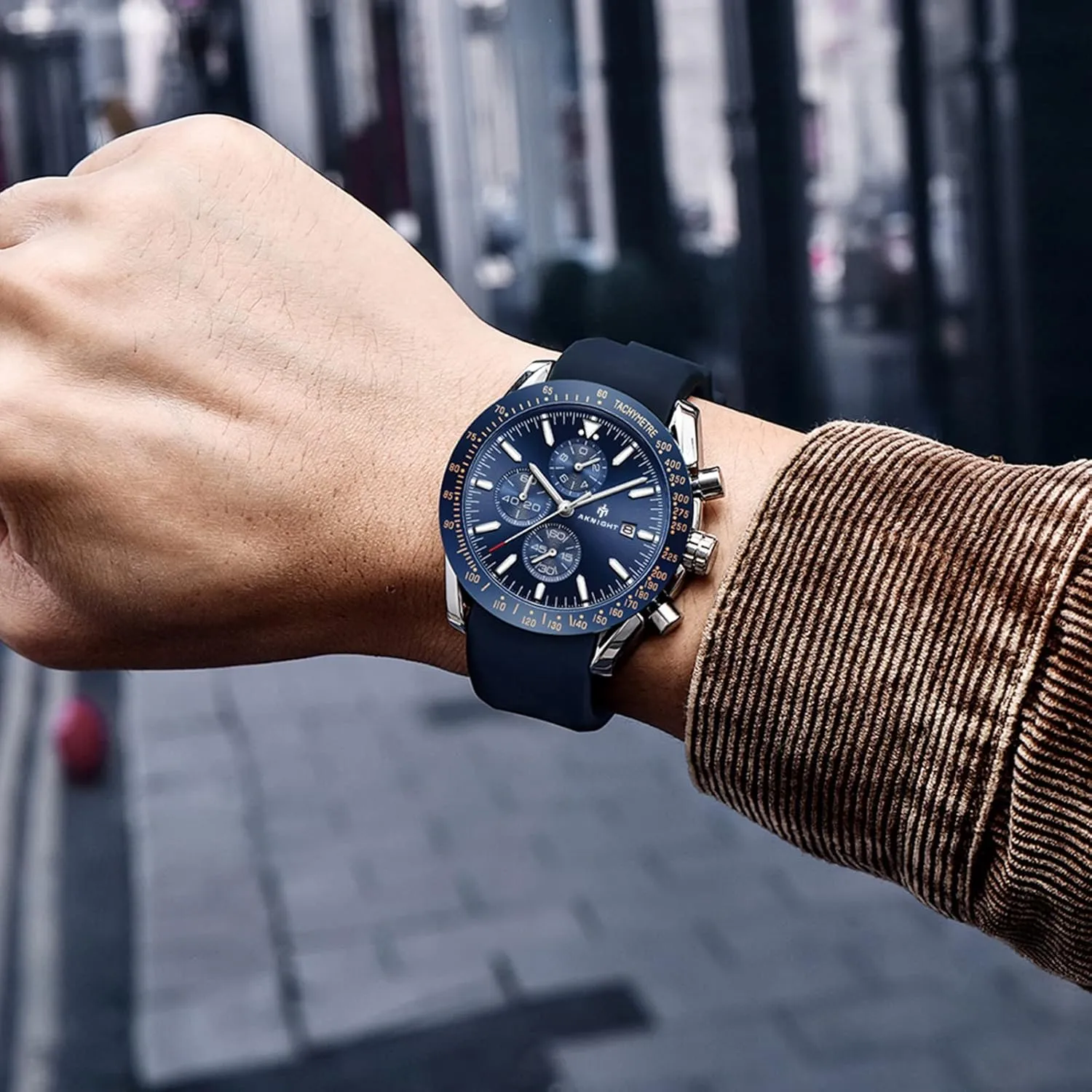 BENYAR AKNIGHT Mens Watches, Analog Quartz Chronograph Big Face Watches for Men, Business Men's Wrist Watches Leather Mens Dress Watch - Elegant Gift for Men