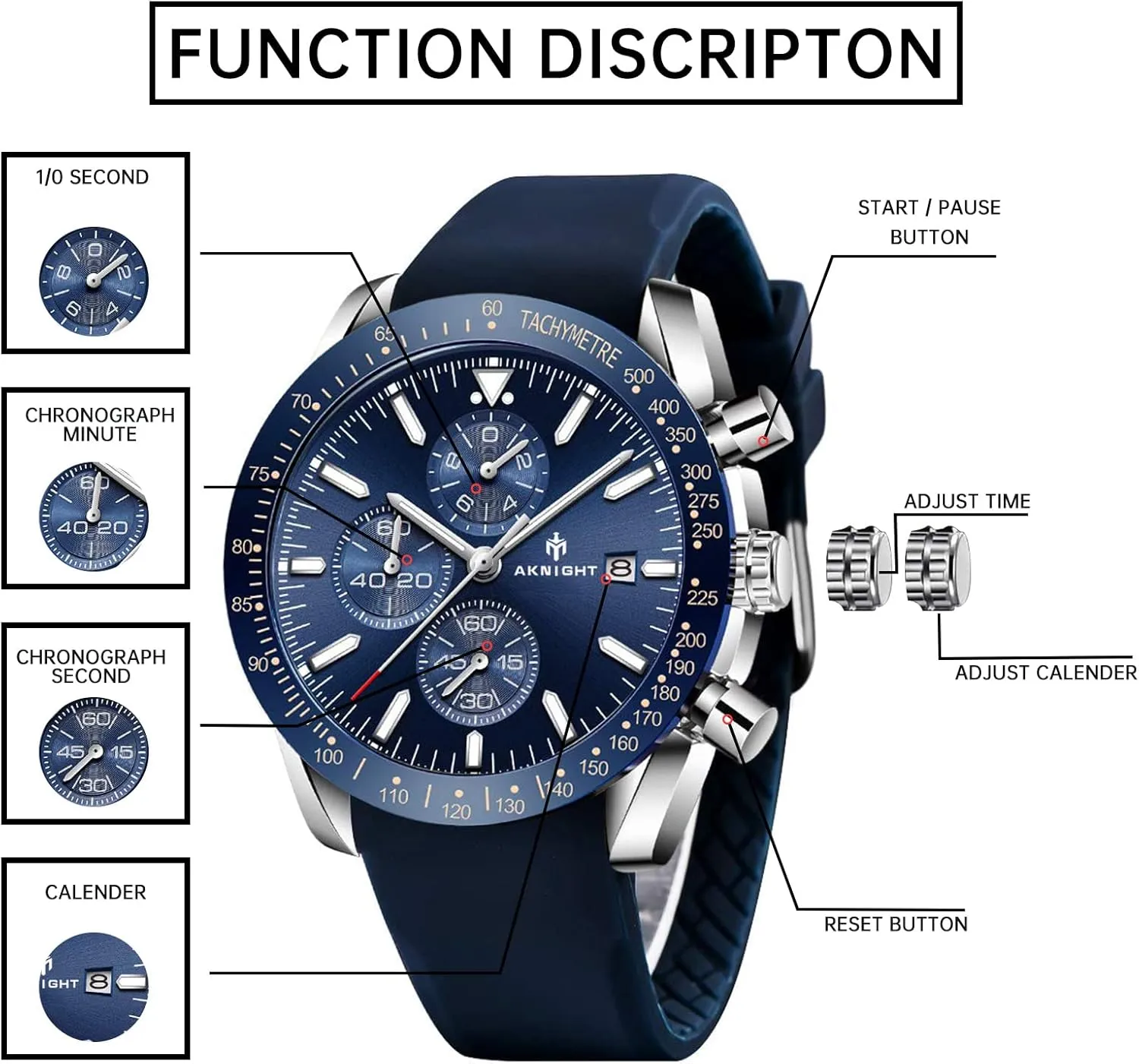 BENYAR AKNIGHT Mens Watches, Analog Quartz Chronograph Big Face Watches for Men, Business Men's Wrist Watches Leather Mens Dress Watch - Elegant Gift for Men