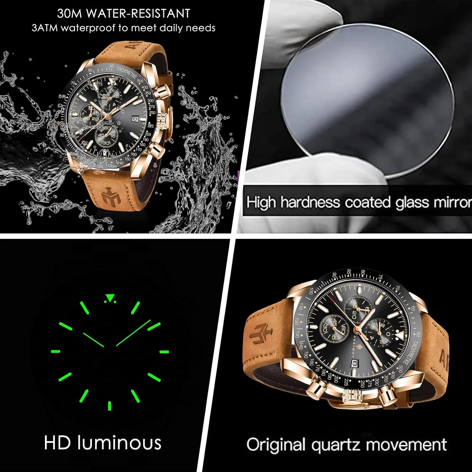 BENYAR - Stylish Wrist Watch for Men Silicone Strap Watches Quartz Movement, Waterproof and Scratch Resistant, Analog Chronograph Business Watch Mens Gift