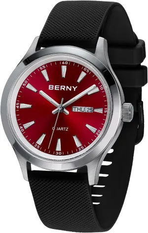 BERNY Quartz Watch for Men Miyota 2105 Movement Fashion Sports Wirstwatch 3ATM Waterproof Day Date Colorful Dials Quick Release Silicone Watch Band