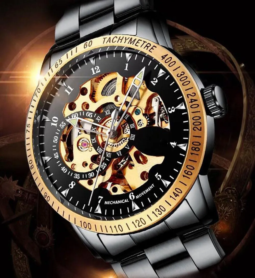 BESTKANG Luxury Men's Watch Automatic Self-Winding Watches Stainless Steel Band Automatic Mechanical Waterproof Watch Skeleton Wrist Watch