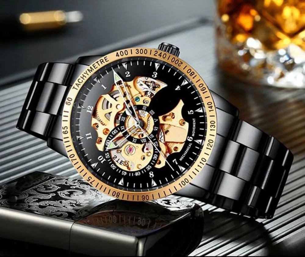 BESTKANG Luxury Men's Watch Automatic Self-Winding Watches Stainless Steel Band Automatic Mechanical Waterproof Watch Skeleton Wrist Watch