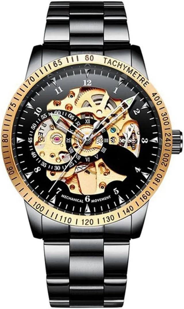 BESTKANG Luxury Men's Watch Automatic Self-Winding Watches Stainless Steel Band Automatic Mechanical Waterproof Watch Skeleton Wrist Watch