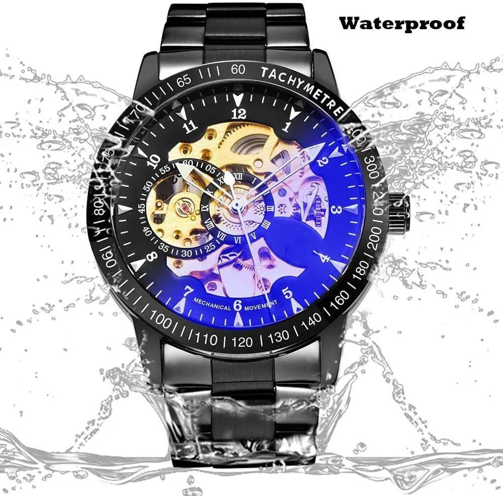 BESTKANG Luxury Men's Watch Automatic Self-Winding Watches Stainless Steel Band Automatic Mechanical Waterproof Watch Skeleton Wrist Watch