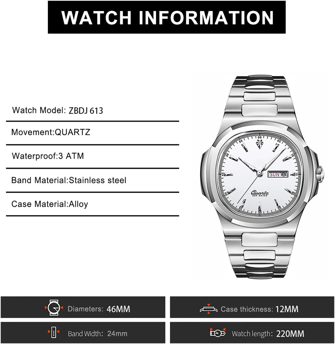 BESTKANG Men Quartz Movement WatchWaterproof Luminous Men's Watch, Stainless Steel Strap Business Watches