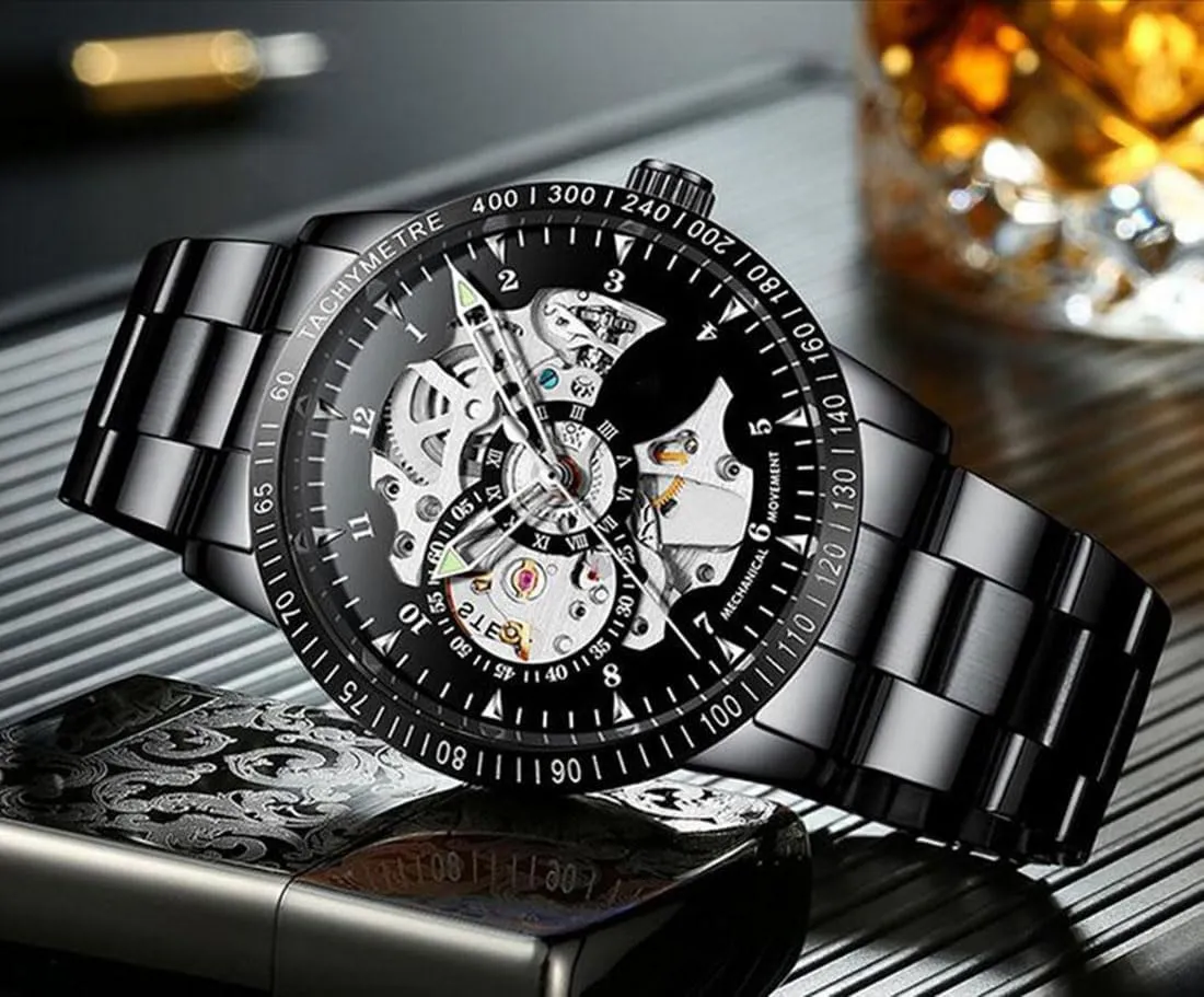 BESTKANG Men's Watch Business Automatic Self-Winding Watches Luxury Stainless Steel Band Automatic Mechanical Watch Waterproof Skeleton Wrist Watch