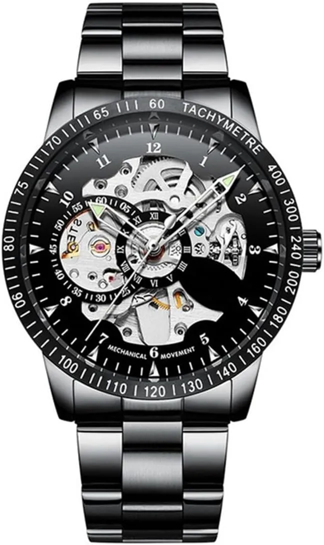 BESTKANG Men's Watch Business Automatic Self-Winding Watches Luxury Stainless Steel Band Automatic Mechanical Watch Waterproof Skeleton Wrist Watch