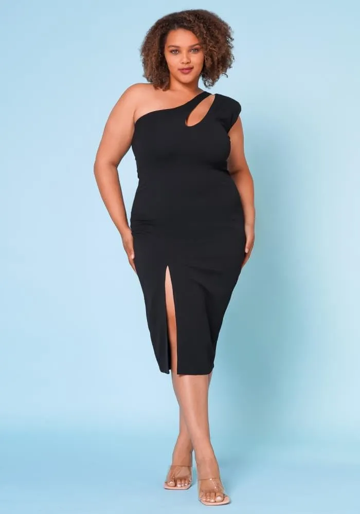 BFFBABY Womens Plus Size One Shoulder Midi Dress Summer Casual Slim Slit Sleeveless Elegant Dress