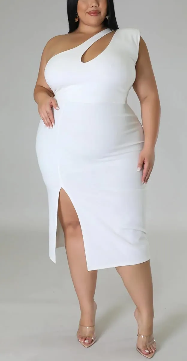 BFFBABY Womens Plus Size One Shoulder Midi Dress Summer Casual Slim Slit Sleeveless Elegant Dress