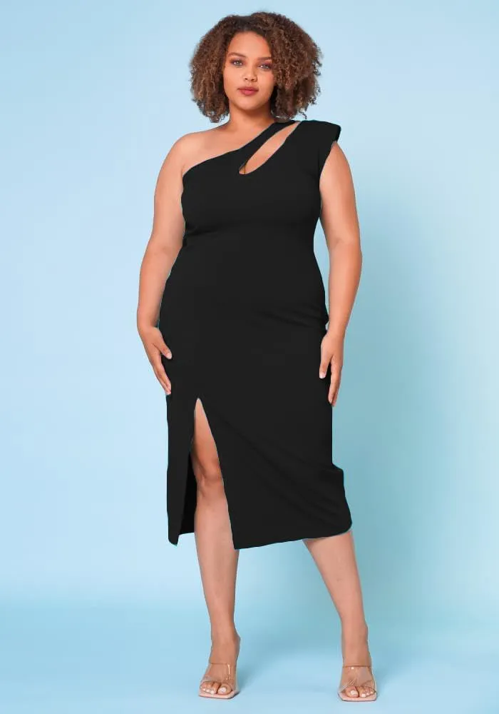BFFBABY Womens Plus Size One Shoulder Midi Dress Summer Casual Slim Slit Sleeveless Elegant Dress
