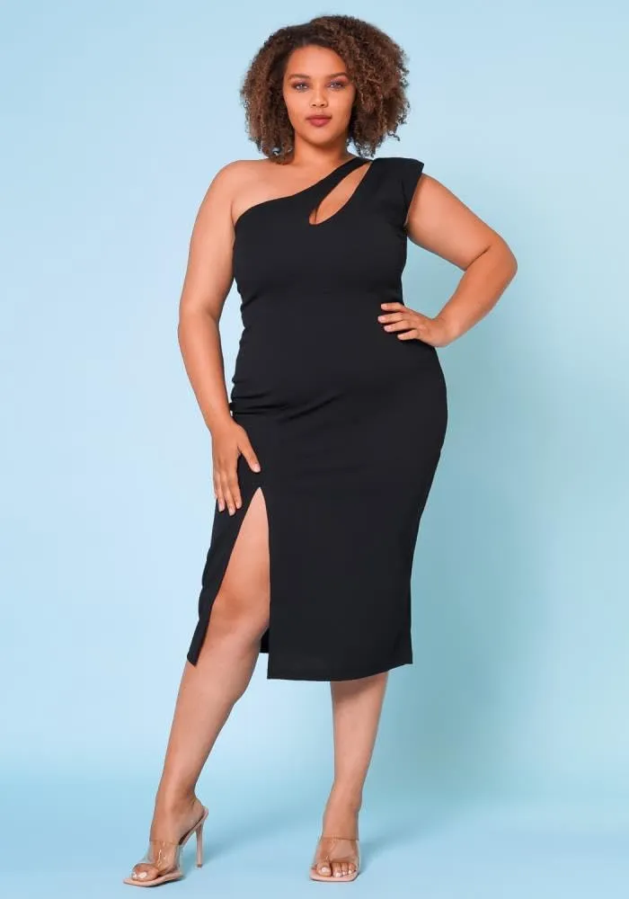BFFBABY Womens Plus Size One Shoulder Midi Dress Summer Casual Slim Slit Sleeveless Elegant Dress