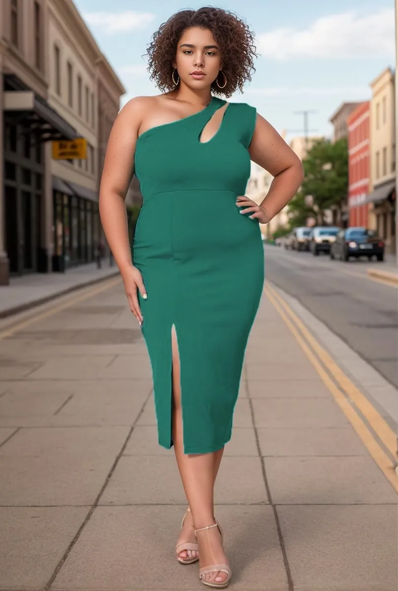 BFFBABY Womens Plus Size One Shoulder Midi Dress Summer Casual Slim Slit Sleeveless Elegant Dress