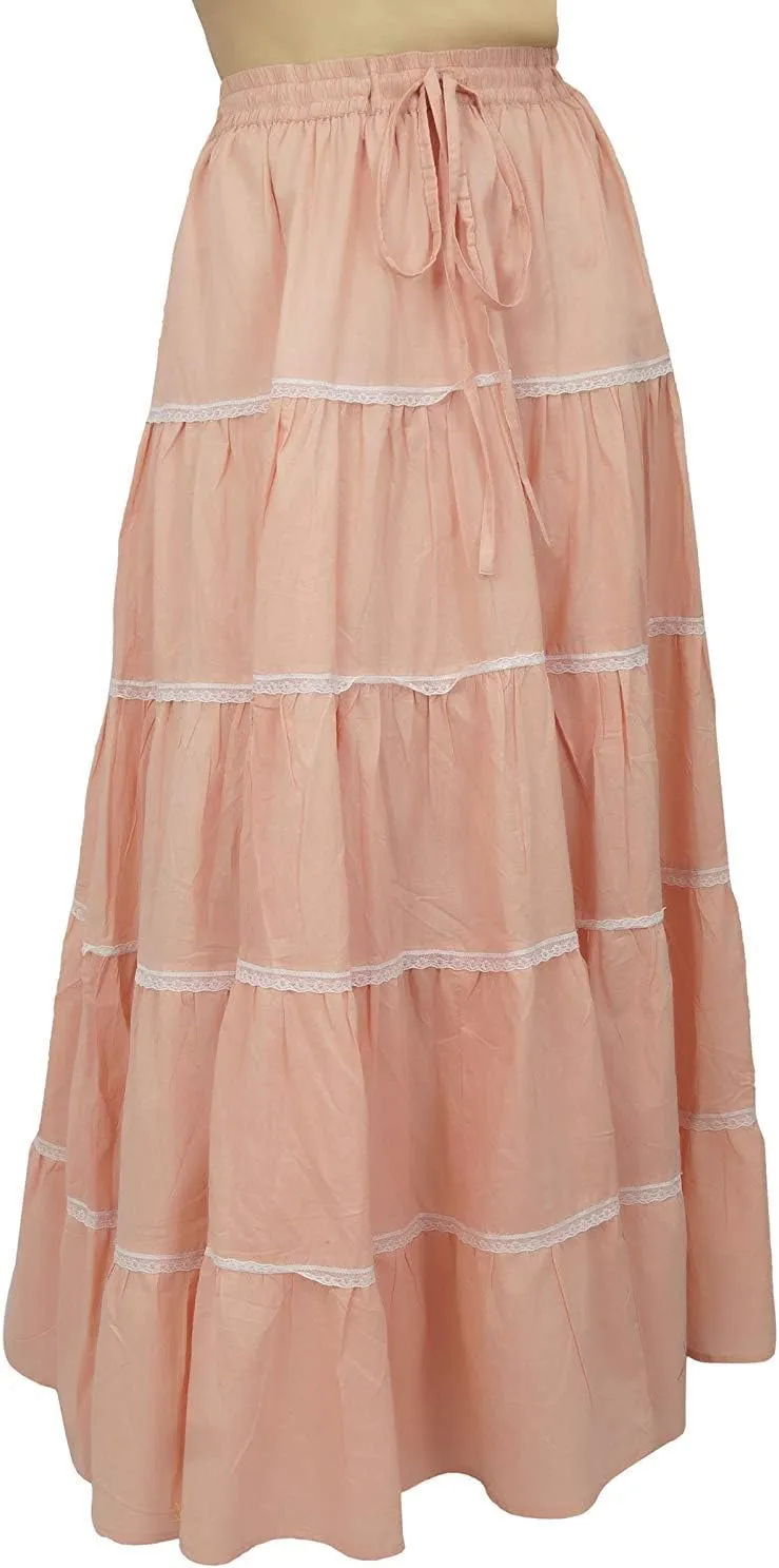 Bimba Womens Long Flaired Cotton Skirt Boho Maxi Bottoms Elastic Waist Indian Clothing