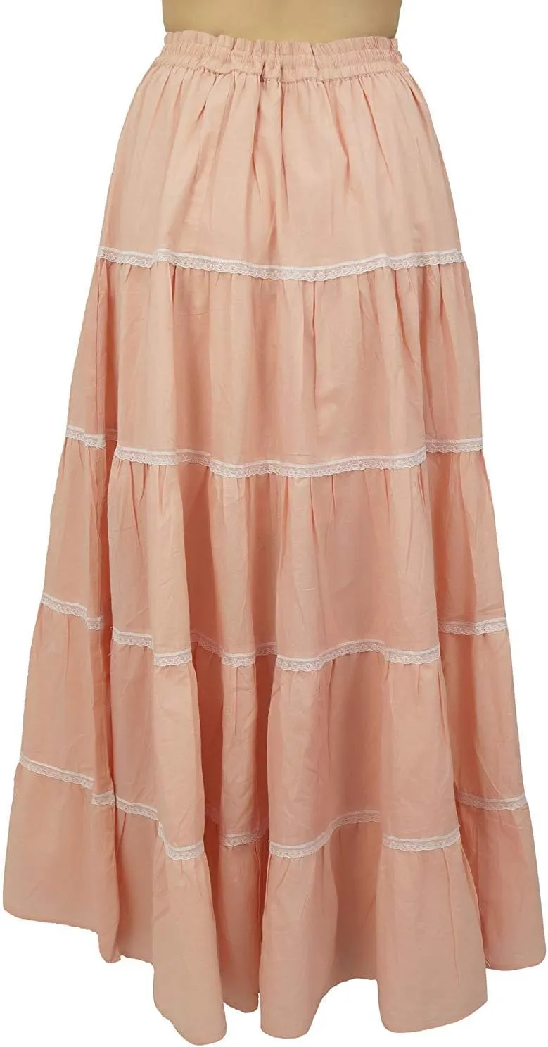 Bimba Womens Long Flaired Cotton Skirt Boho Maxi Bottoms Elastic Waist Indian Clothing