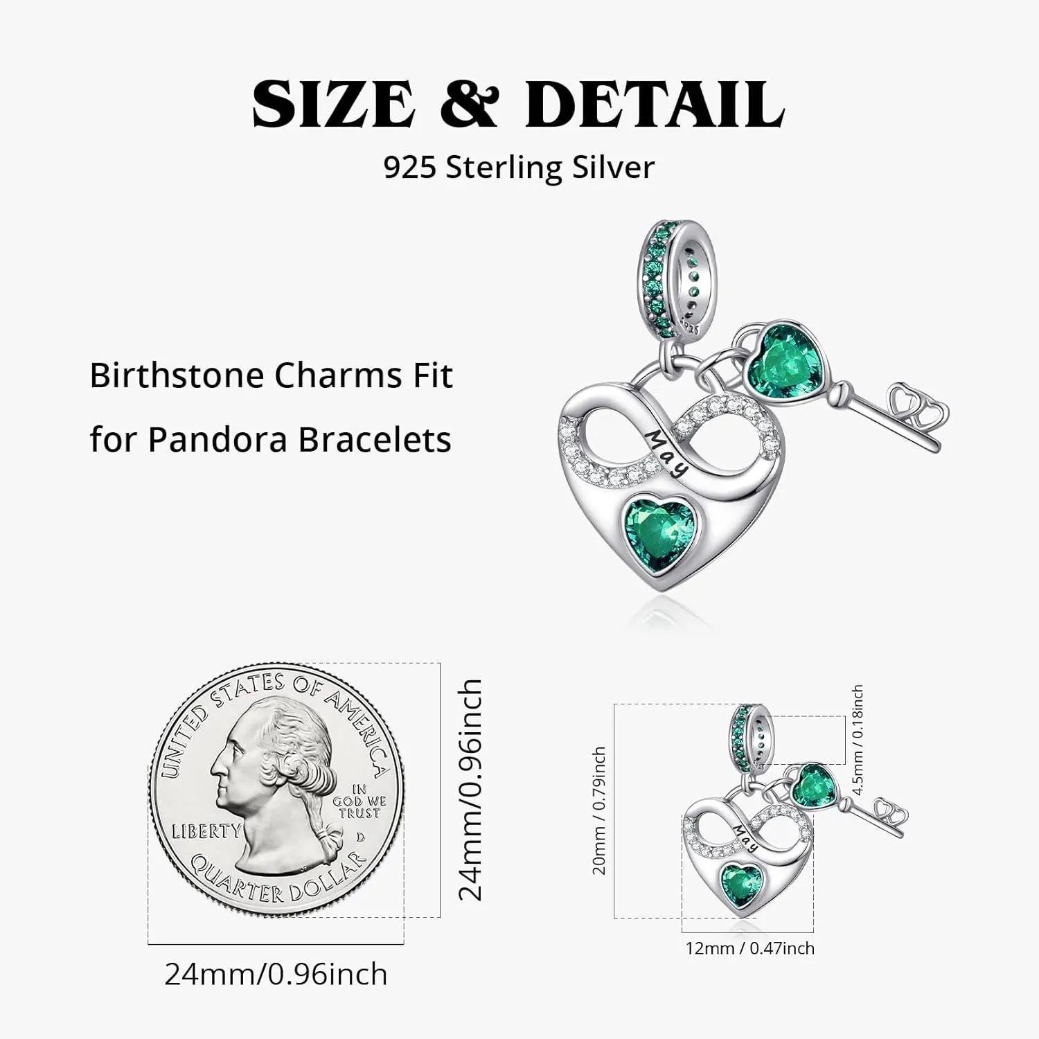 Birthstone Charm for Charm Bracelet, 925 Sterling Silver Infinity Love Heart Dangle Charm for Bracelet and Necklace, Birthday Mother's day Christmas Jewelry Gifts for Women